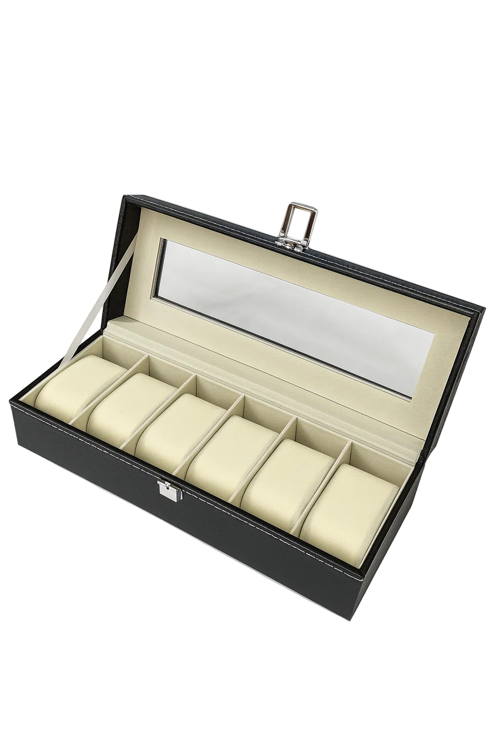Boîte à Montres 6 Compartiments avec Couvercle Transparent