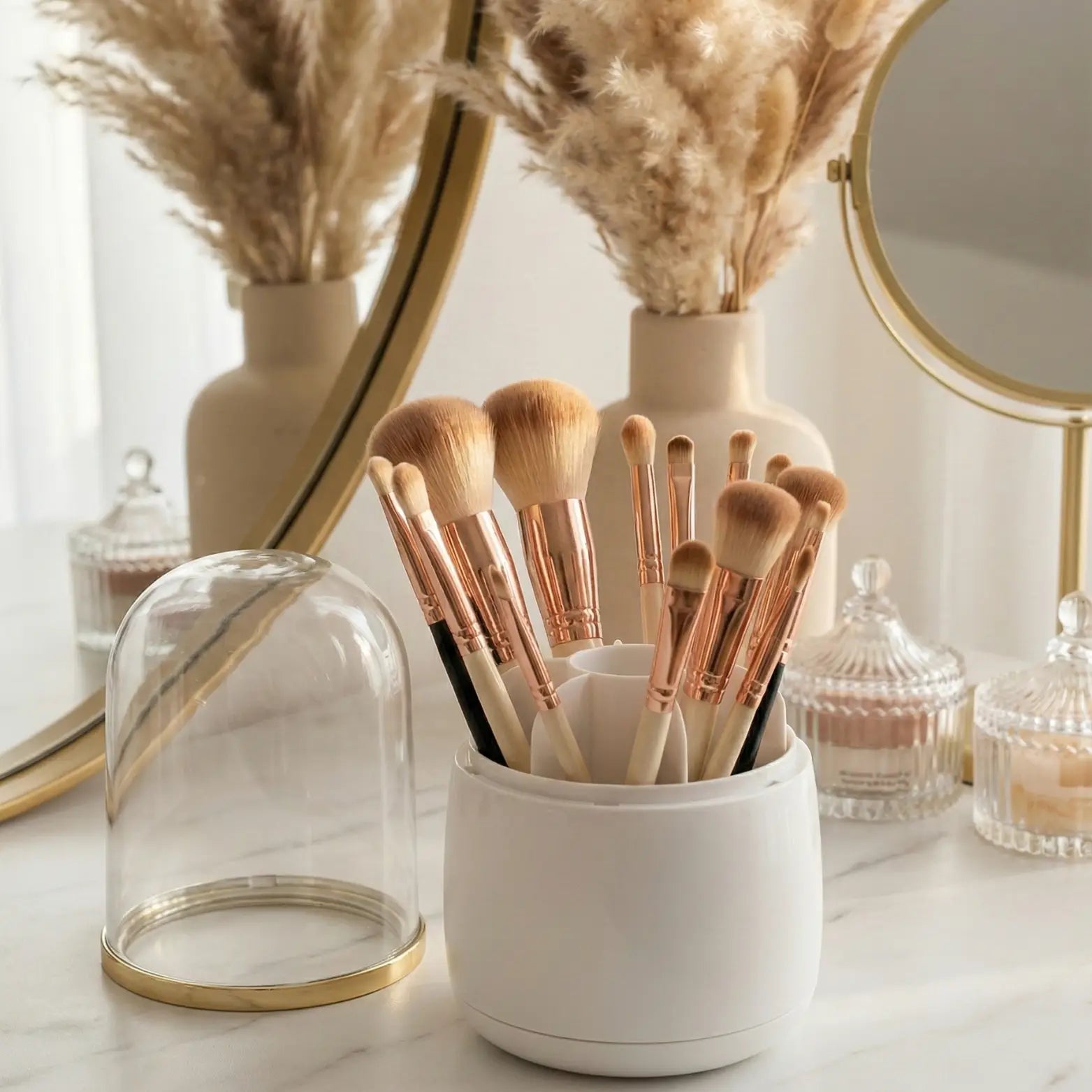Support pour pinceaux de maquillage avec couvercle, support transparent pour pinceaux Support pour pinceaux de maquillage avec couvercle, support transparent pour pinceaux