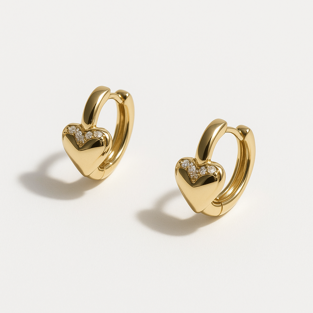 Boucles d’Oreilles Dorées Cœur avec Strass
