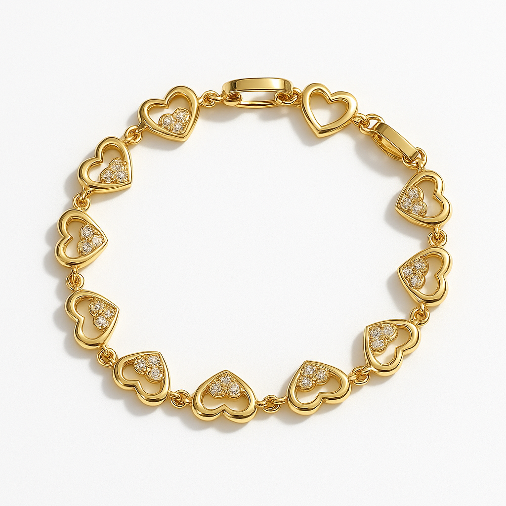 Bracelet Doré Cœurs Sertis – Élégance & Brillance