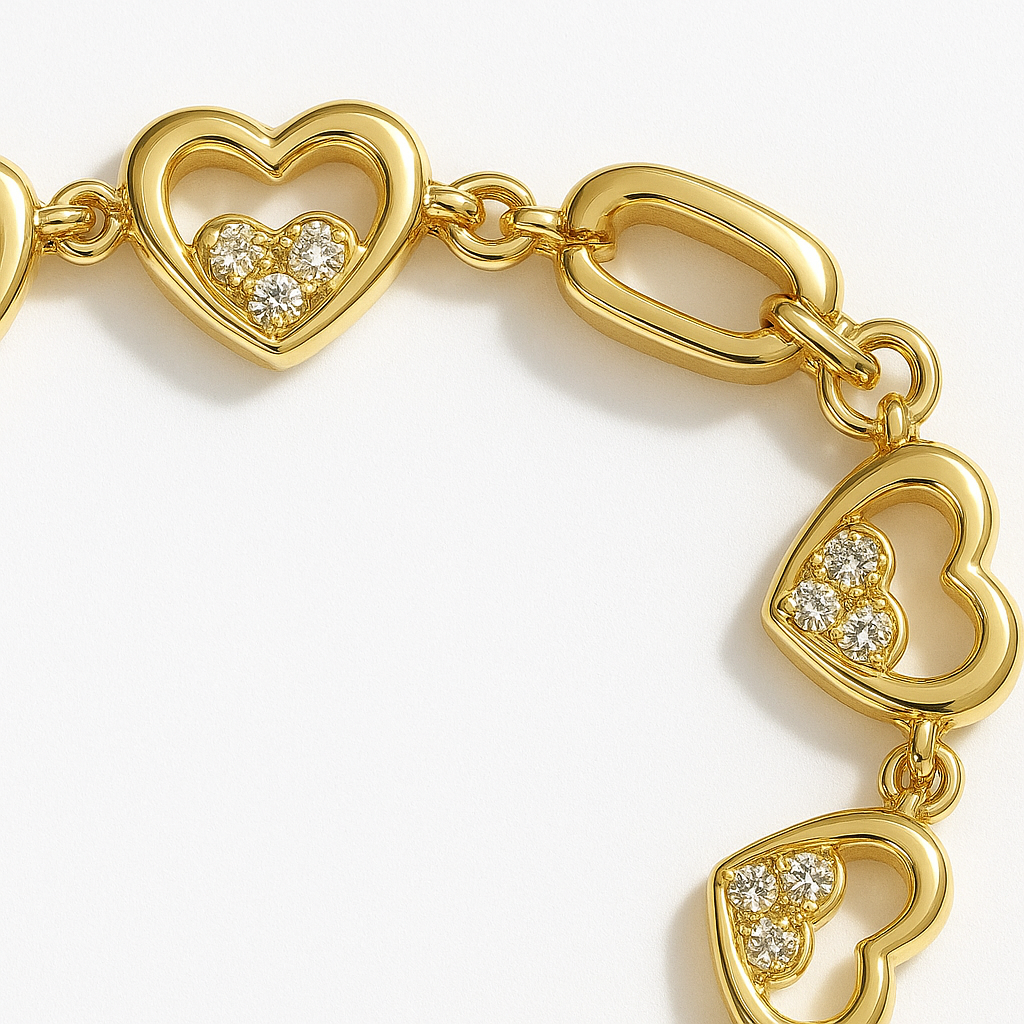 Bracelet Doré Cœurs Sertis – Élégance & Brillance