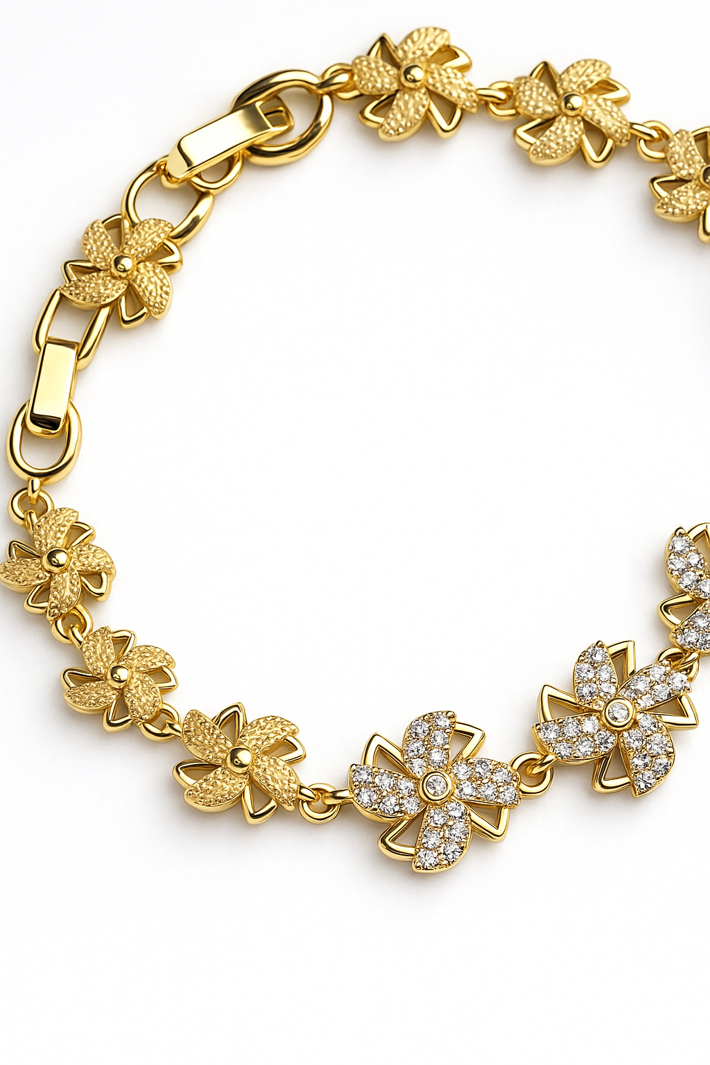 Bracelet Floral Doré – Cristaux Étincelants