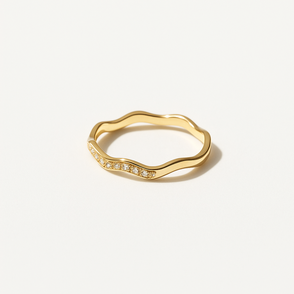 Bague Dorée Ondulée avec Strass