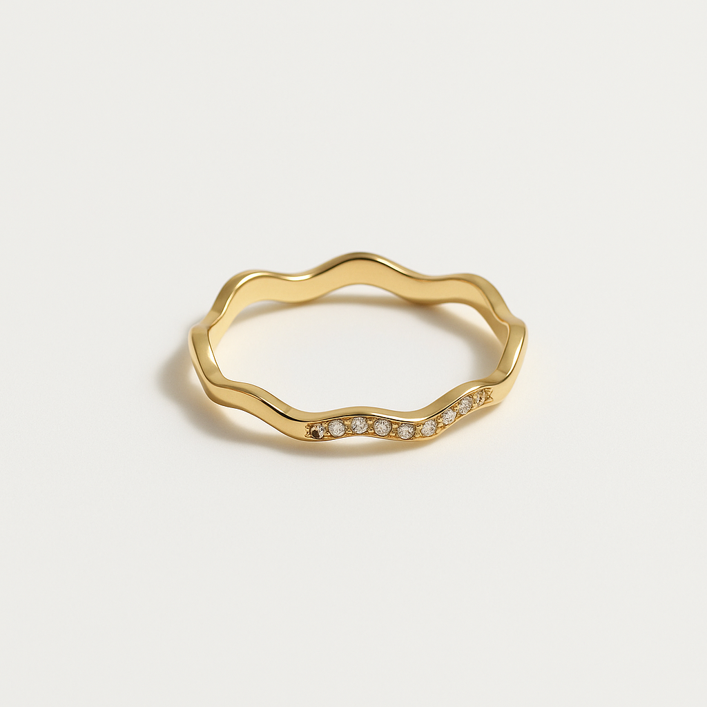 Bague Dorée Ondulée avec Strass