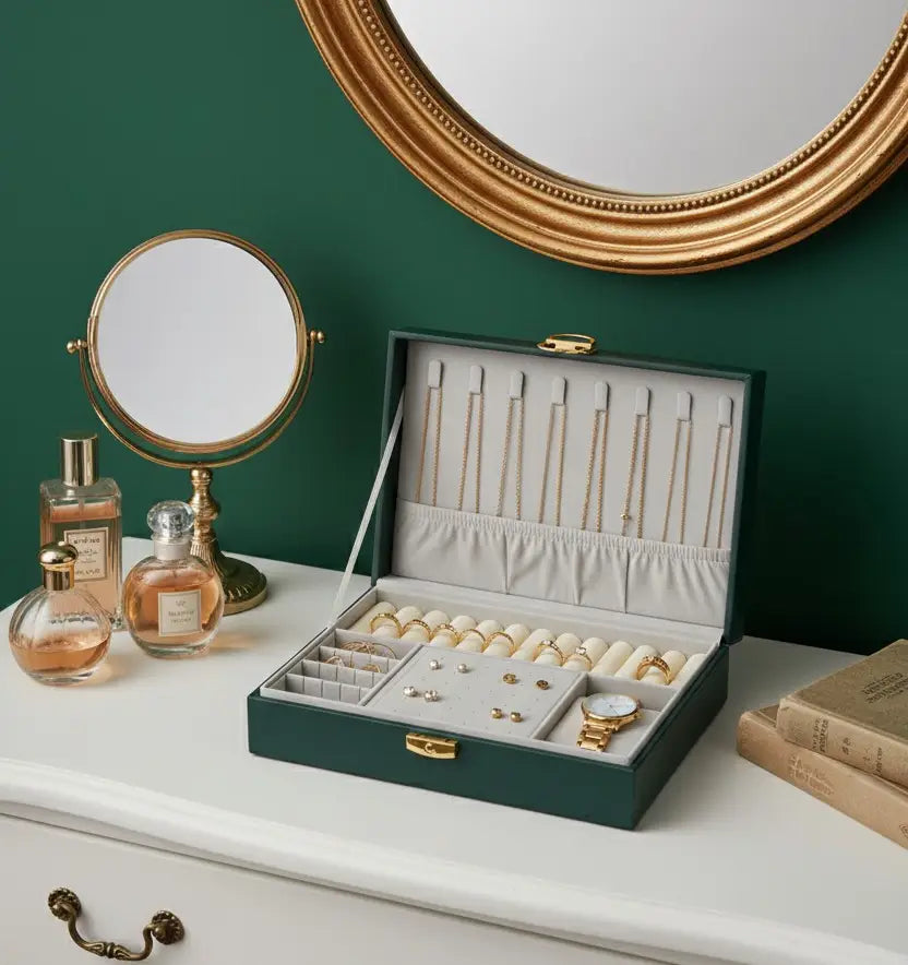 Boîte à bijoux avec plateau central amovible