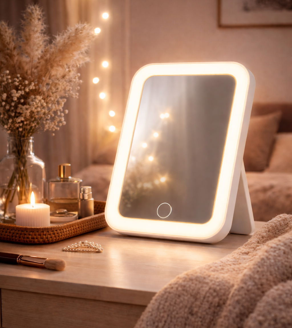 Miroir de maquillage LED tactile – 3 couleurs de lumière