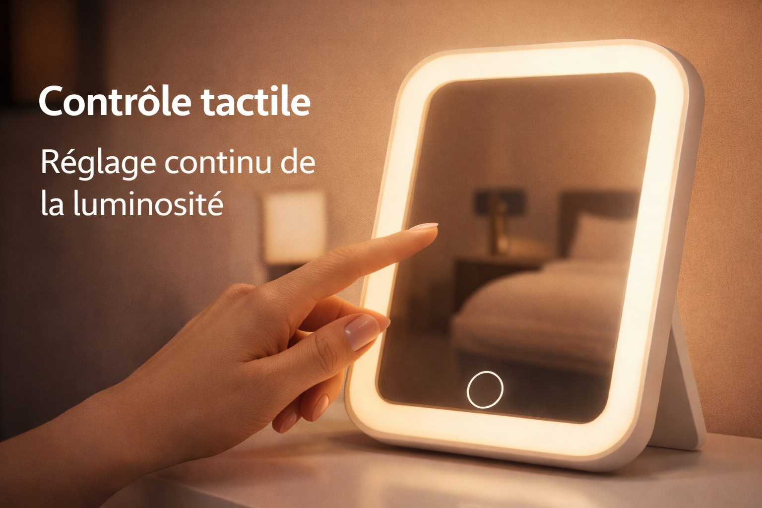Miroir de maquillage LED tactile – 3 couleurs de lumière