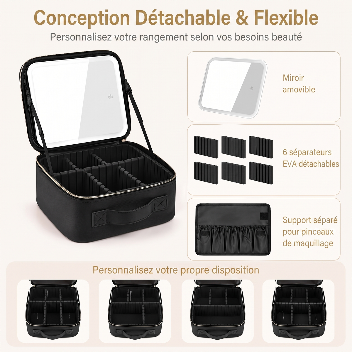 Trousse Maquillage avec Miroir LED