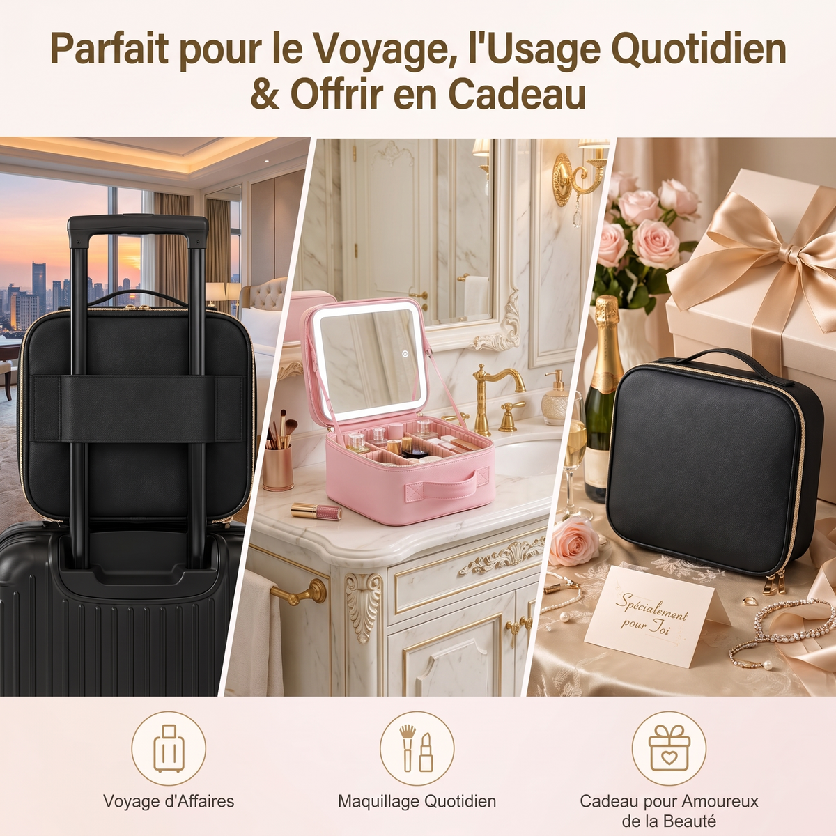 Trousse Maquillage avec Miroir LED