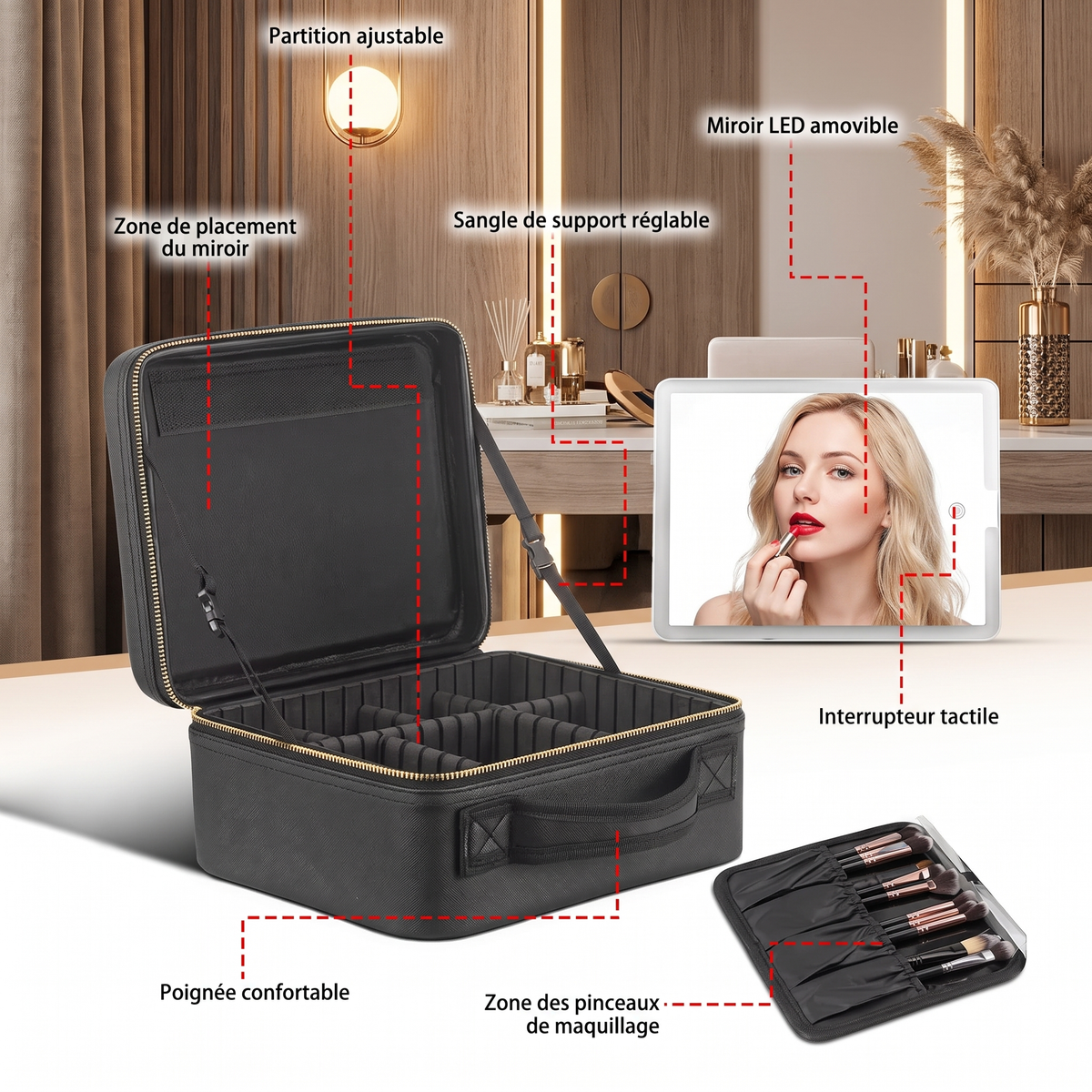 Trousse Maquillage avec Miroir LED
