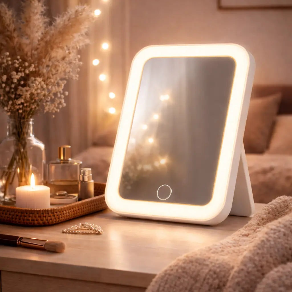 Miroir de maquillage LED tactile – 3 couleurs de lumière