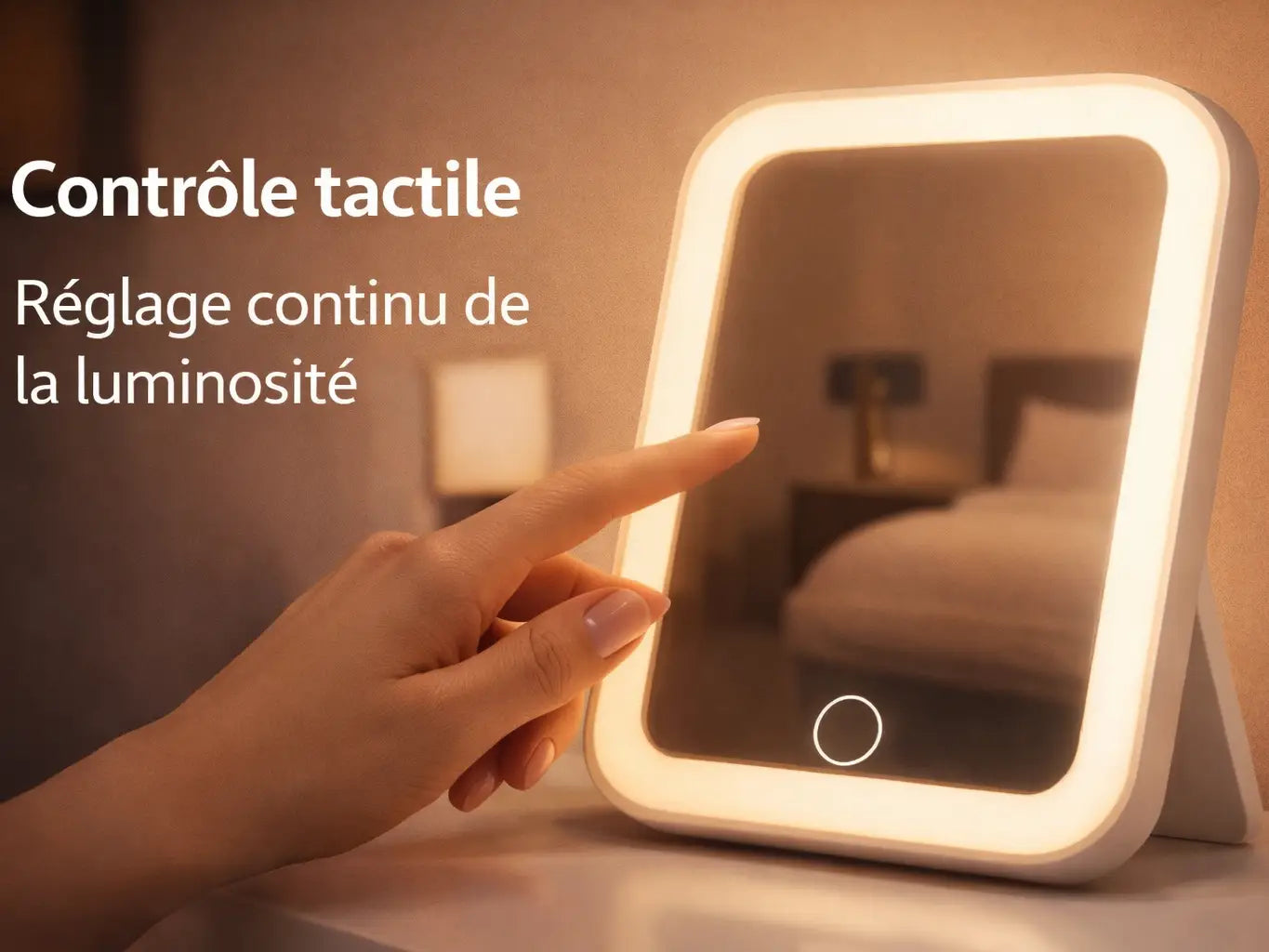 Miroir de maquillage LED tactile – 3 couleurs de lumière