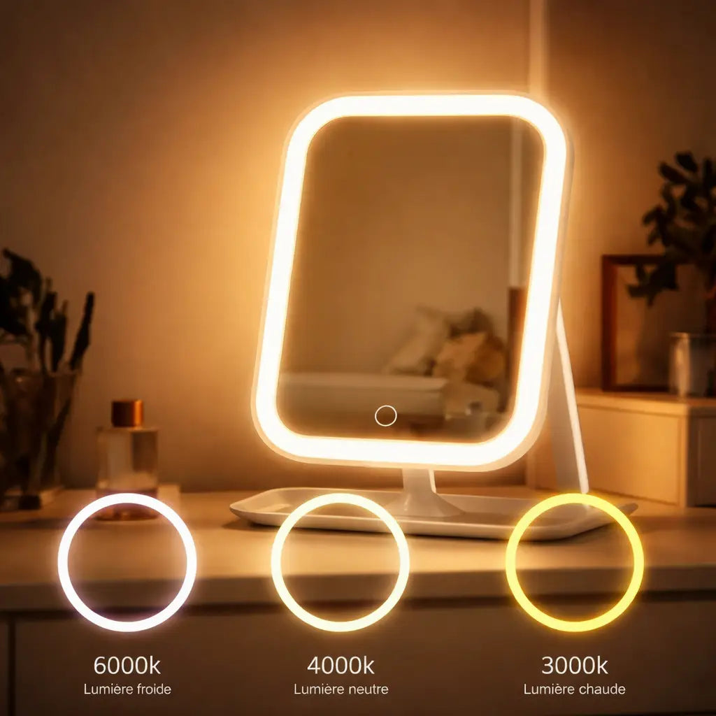 Miroir de maquillage LED avec rotation jusqu’à 270 degrés